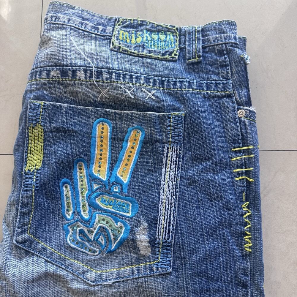 Miskeen Baggy Jeans Mens Size 44 Streetwear Peace Wide Leg Skater Hip Hop Grunge